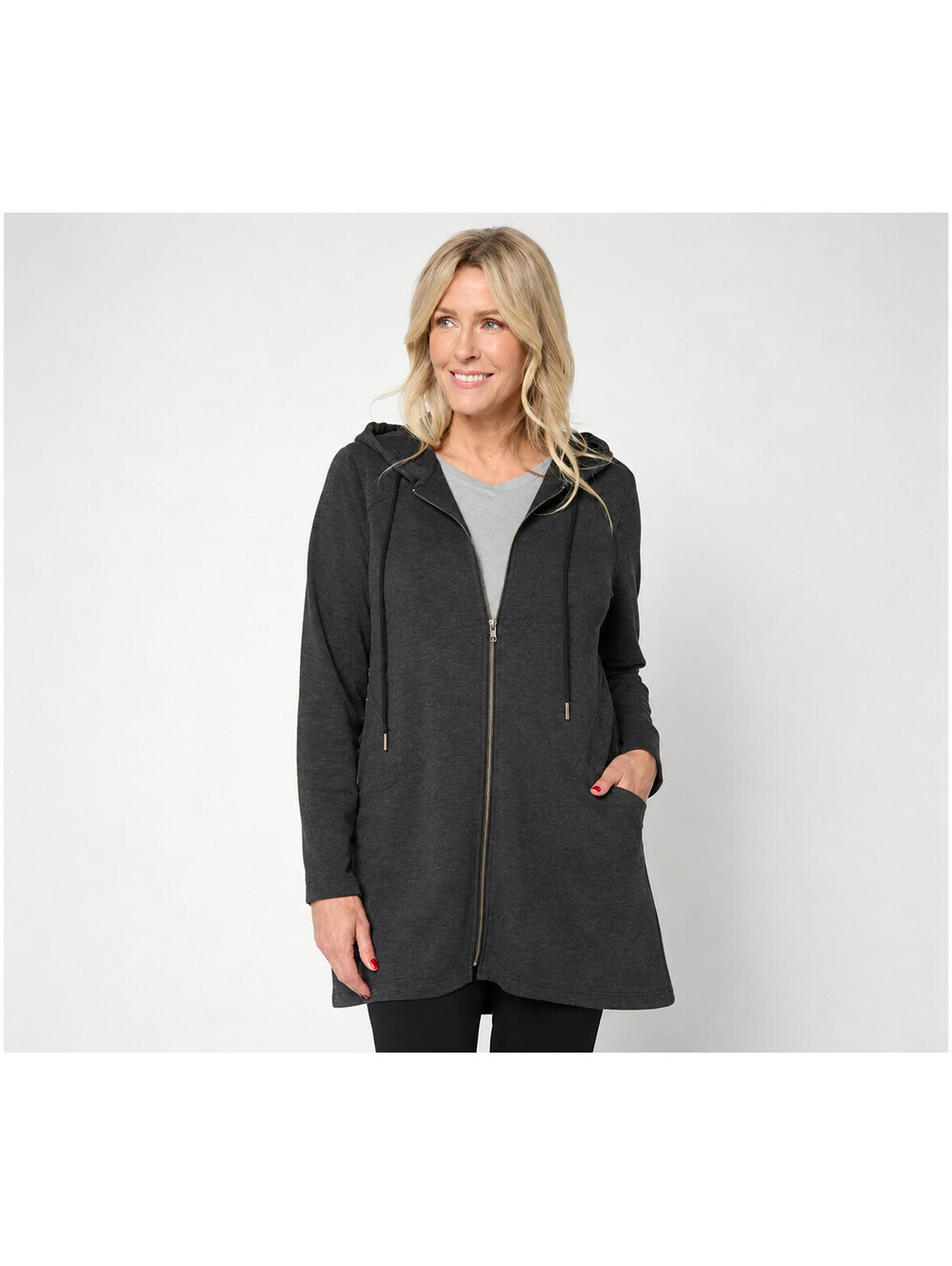 LOGO by Lori Goldstein Regular Zip Front Hoodie with Pockets Black, Medium